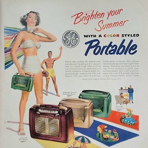 1950 GE Portable Radio Vintage Advertisement General Electric Radio Music Room Wall Art Music Decor Magazine Ad Unique Art Vintage Radio Ad
