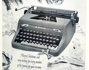 1952 Royal Portable Typewriter Ad: Vintage Office Wall Art Magazine Print Advertisement