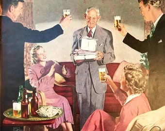 1949 Beer Vintage Advertisement Vintage Bar Wall Art Kitchen Decor Original Magazine Print Ad Douglas Crockwell Art Americana Unique Art