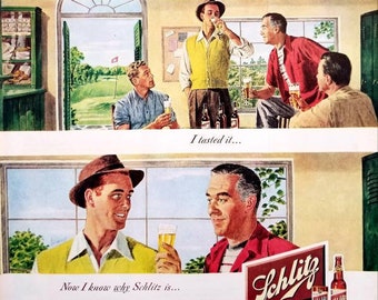 1948 Schlitz Beer Ad: Vintage Man Cave Bar Wall Art, Kitchen Decor, Alcohol Advertisement