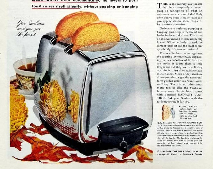 1951 Sunbeam Toaster Vintage Advertisement Kitchen Wall Art Etsy