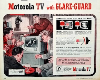 1951 Motorola TV Ad: Vintage Den Man Cave Decor, Television Magazine Print Advertisement