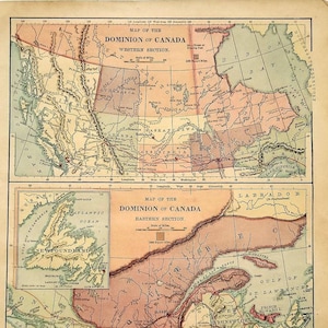 Antique 1890 Map of Canada / Map Wall Art / Office Decor / Vintage Atlas Map / Maps of the World / Maps As Art / Canadian Map / Unique Art