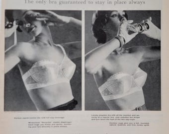 1958 Perma-Lift Double Date Bra Ad: Vintage Bathroom Decor, Lingerie Print Advertisement, Pinup Art