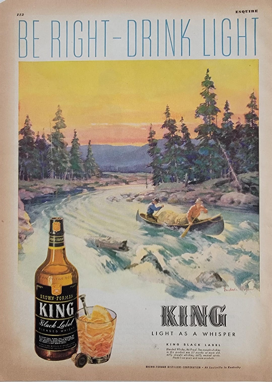 1944 Brown Formans King Black Label Kentucky Blended Whisky Vintage ...