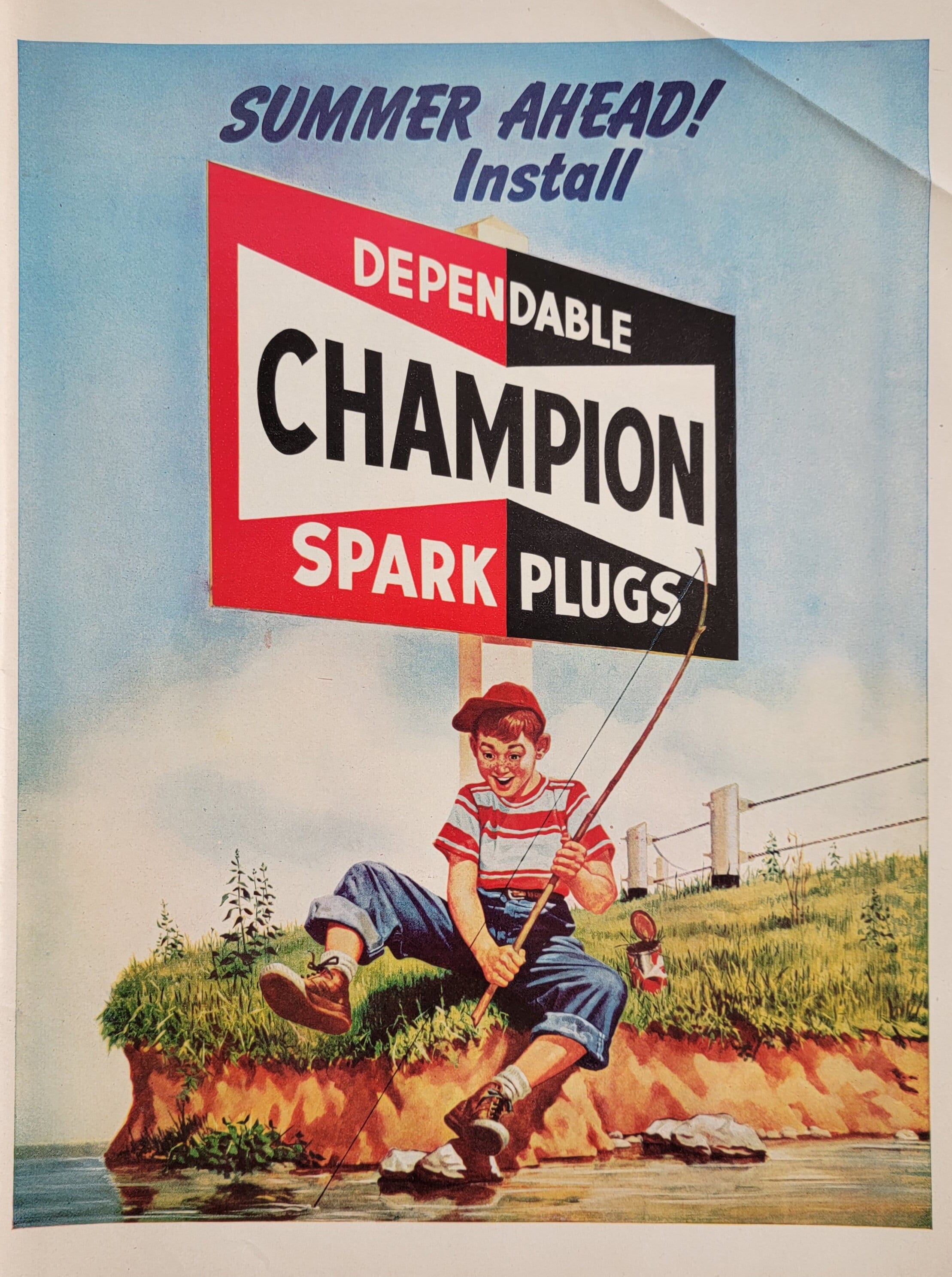 1951 Champion Spark Plugs Ad: Vintage Automotive Garage Decor 