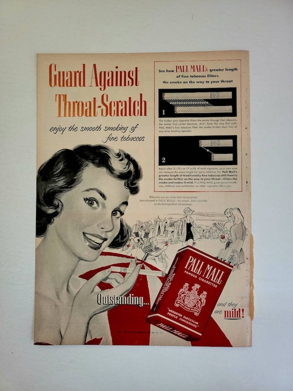 1952 Pall Mall Cigarettes Vintage Advertisement Bar Decor Game Room Decor  Man Cave Decor Woman Smoking Magazine Ad Tobacco Art Unique Art