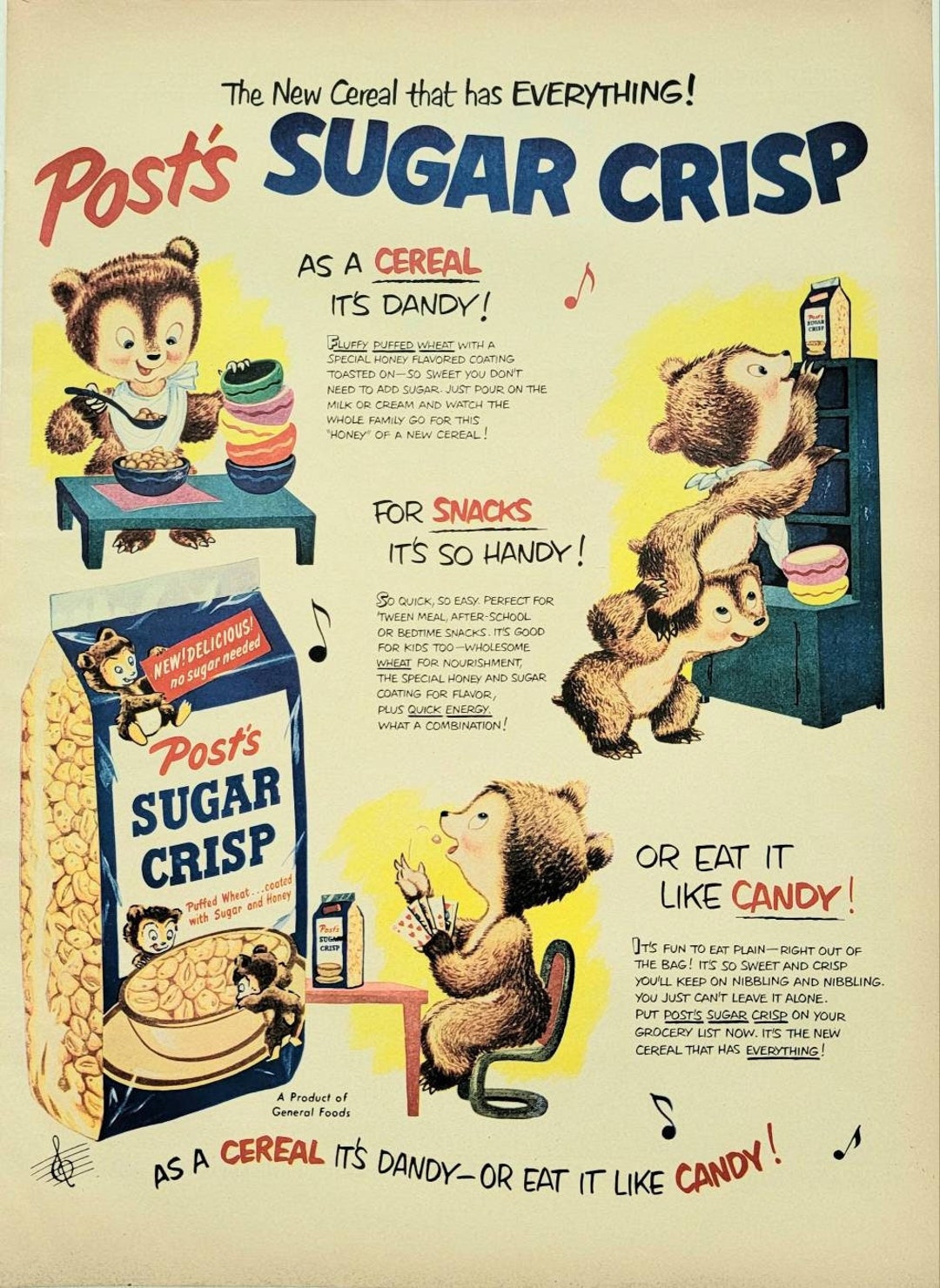 Post Sugar Crisp Cereal Advertisement - Etsy