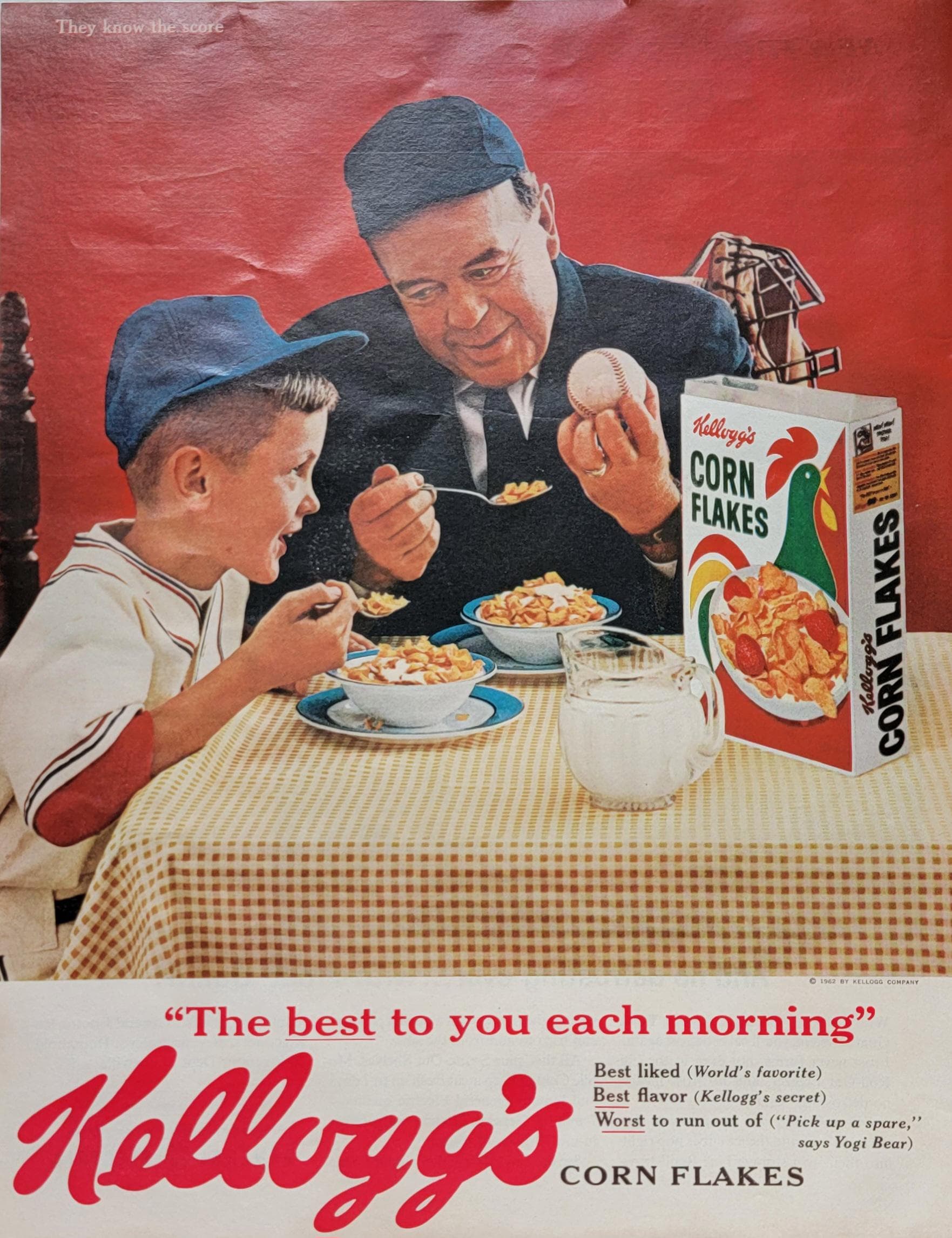 Kellogg's Corn Flakes ヴィンテージ広告　額装 1962 Kellogg's Corn Flakes Cereal Ad: Vintage Kitchen Wall Art