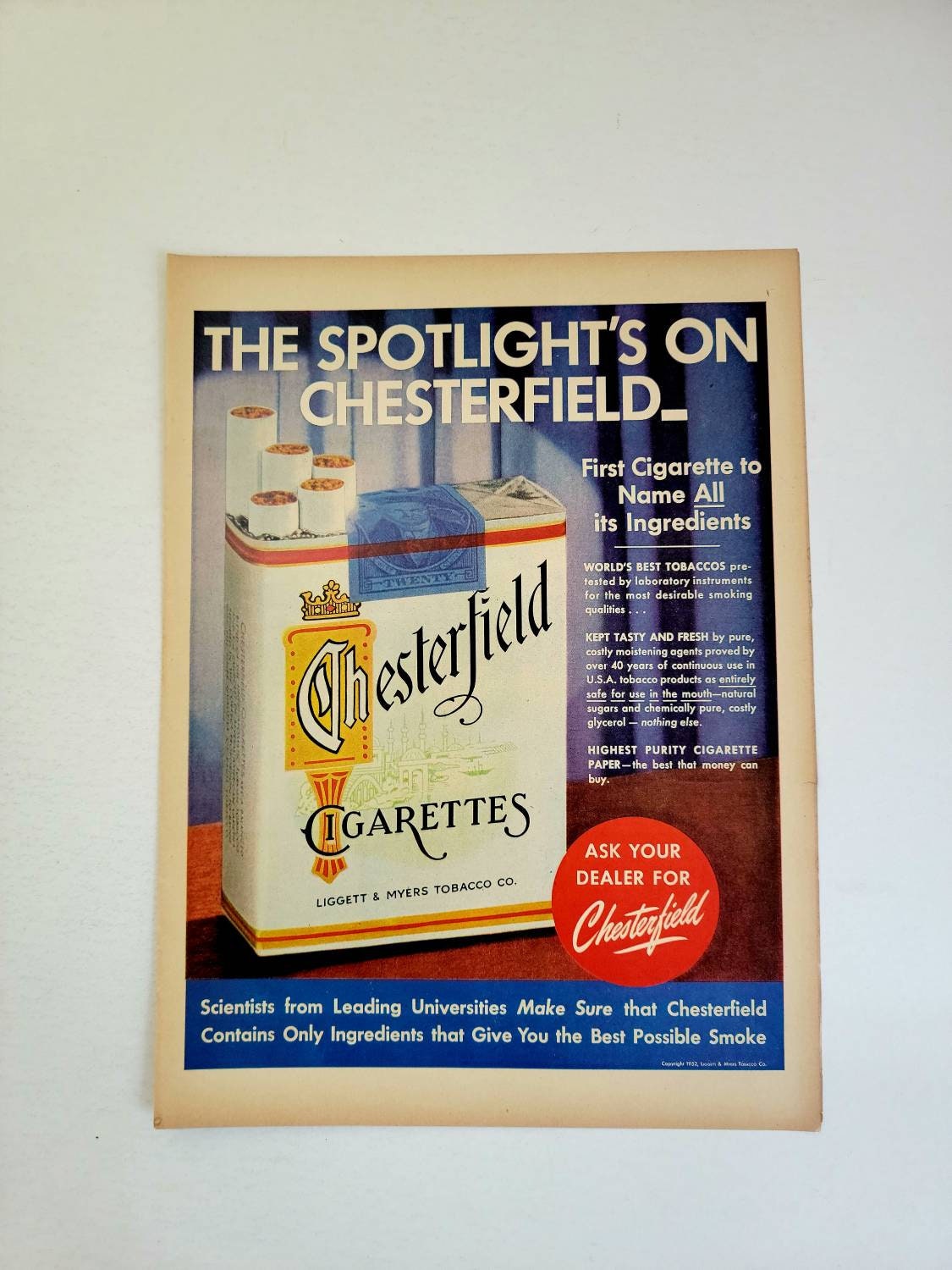 chesterfield cigarettes review Vintage Chesterfield Cigarettes Flange Sign: Original Tobacco Advertising