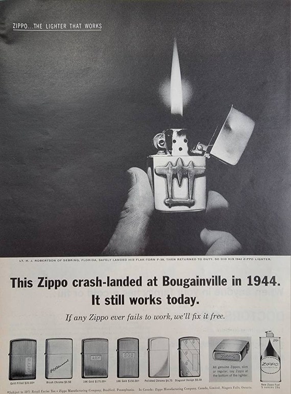 1962 Zippo Lighters Vintage Advertisement Game Room Wall Art Man