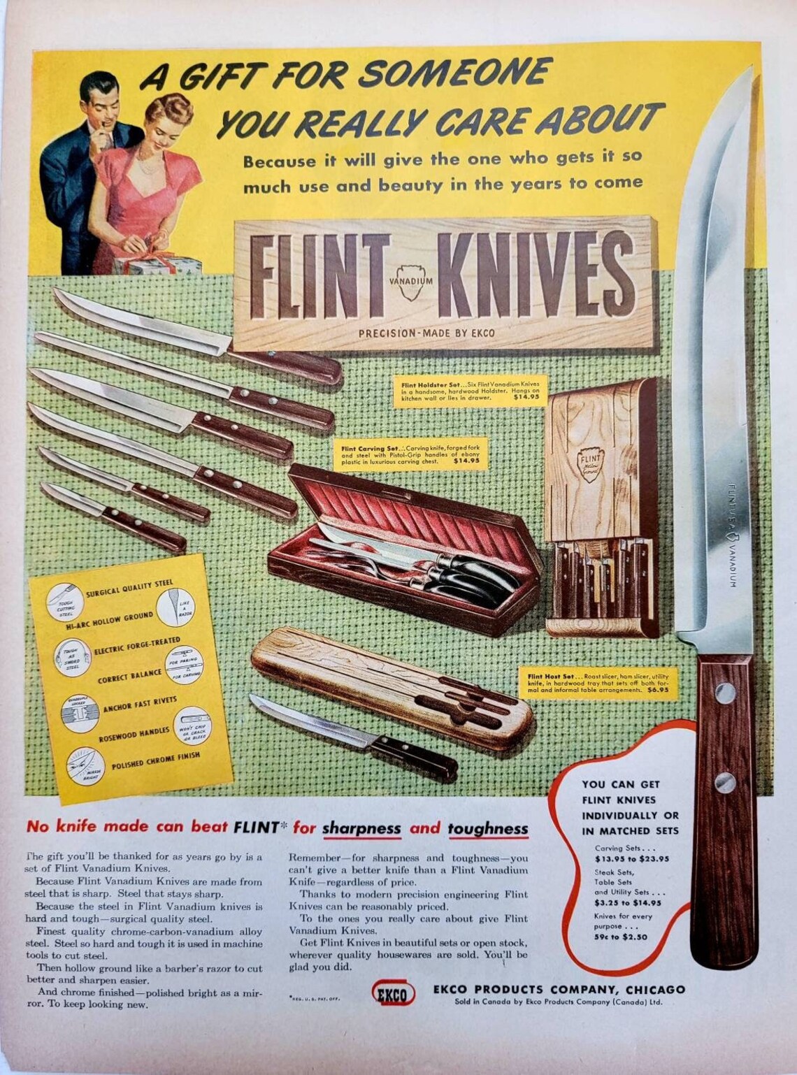1947 Flint Knives Vintage Advertisement Kitchen Wall Art Etsy