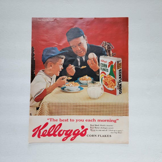 1962 Kellogg's Corn Flakes Cereal Ad: Vintage Kitchen Wall Art