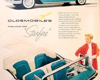 1954 Oldsmobile Starfire Ninety Eight Vintage Advertisement Automotive Wall Art Man Cave Decor Classic Car Print Original Magazine Ad