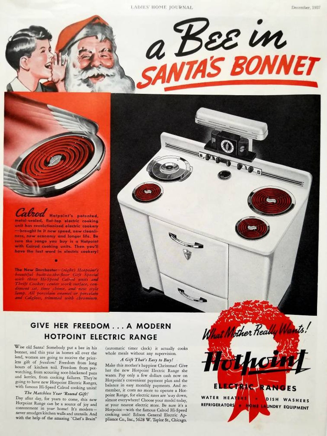 1937 Hotpoint Electric Range Vintage Advertisement Kitchen Wall Art Stove Ad Oven Ad Santa Claus Art Kitchen Decor Original Magazine Ad Etsy