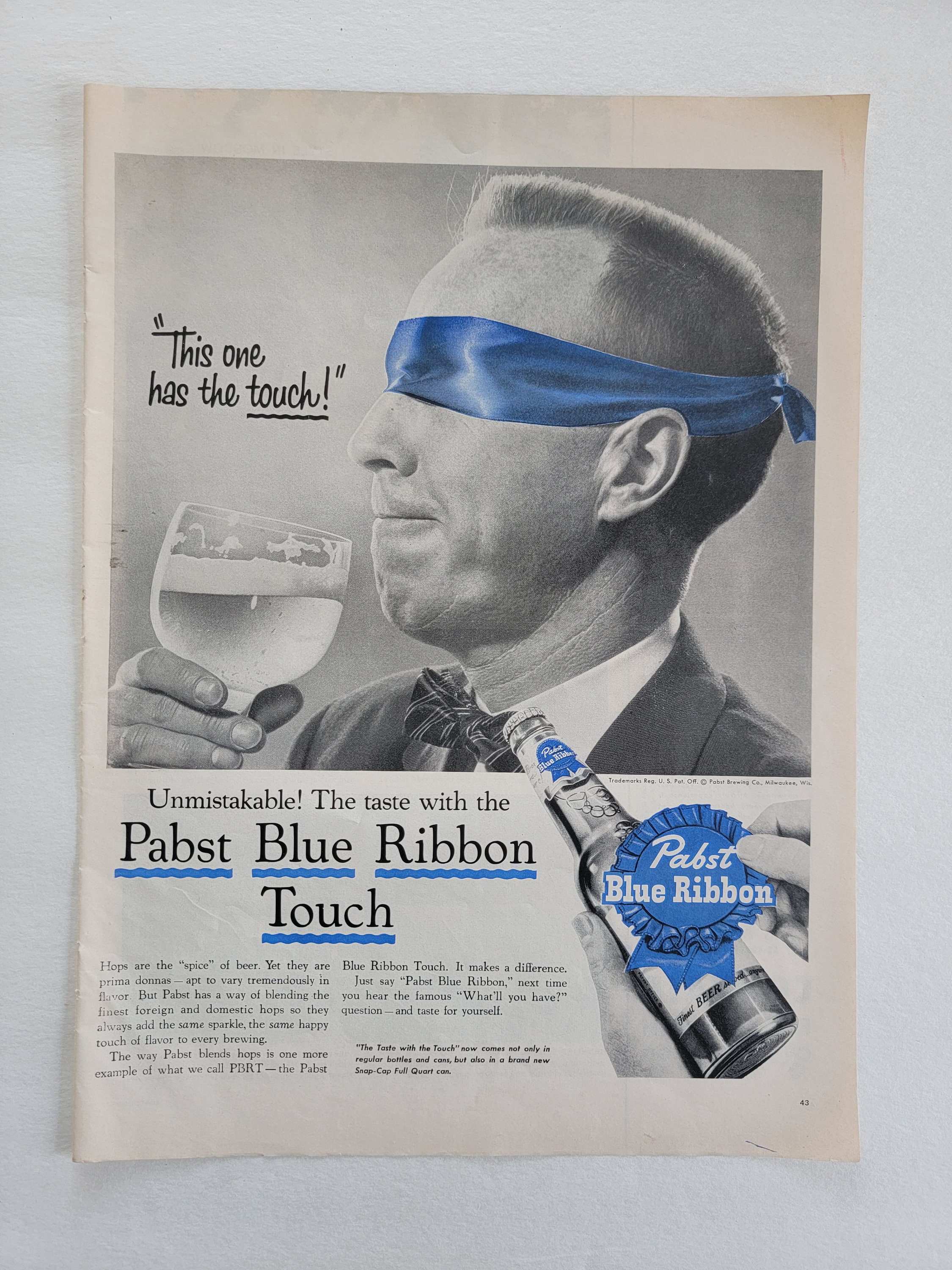 1956 Pabst Blue Ribbon Beer Vintage Advertisement Kitchen Decor