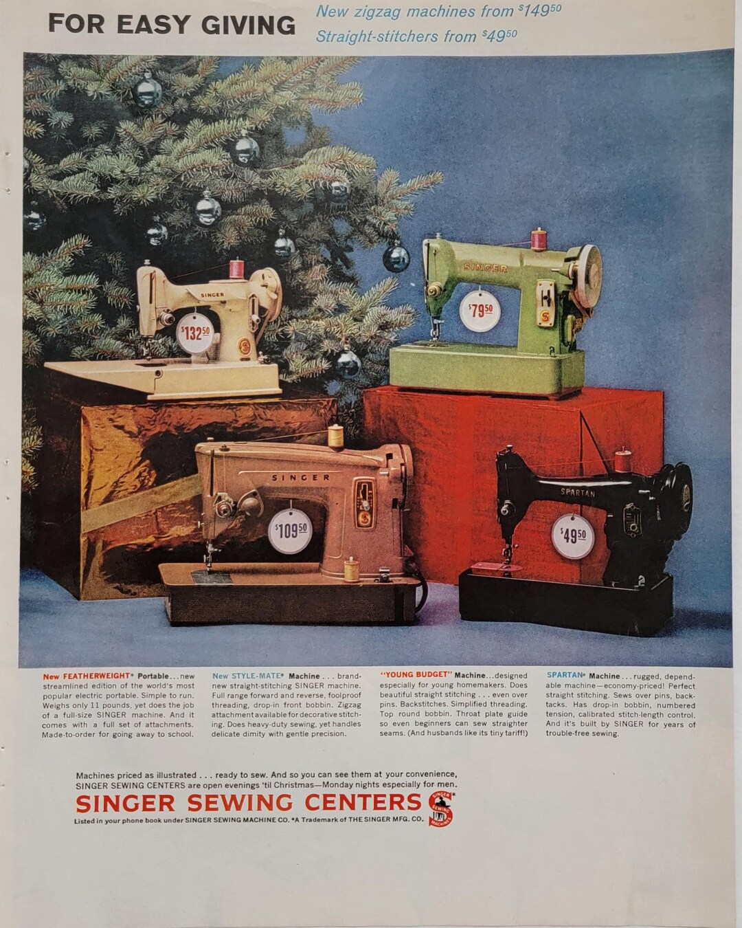 1961 Singer Sewing Machines Ad: Vintage Craft Room Decor, Seamstress ...