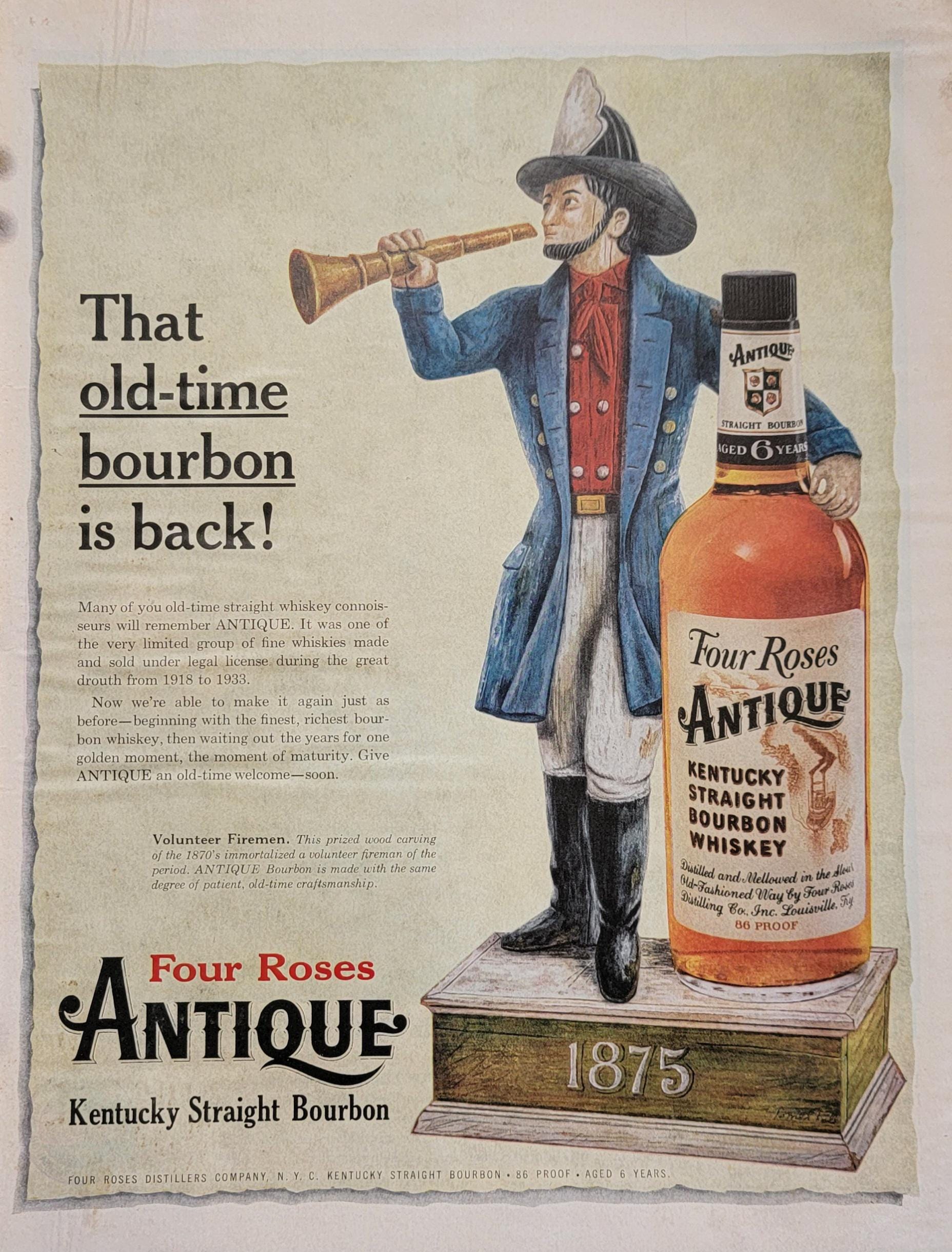 1959 Four Roses Antique Bourbon Whiskey Ad: Vintage Man Cave Decor