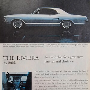 1962 Buick Riviera Vintage Anuncio Clásico Coche Pared Arte Hombre Cueva Decoración Automotriz Impresión Automóvil Antiguo Revista Ad Automobilia