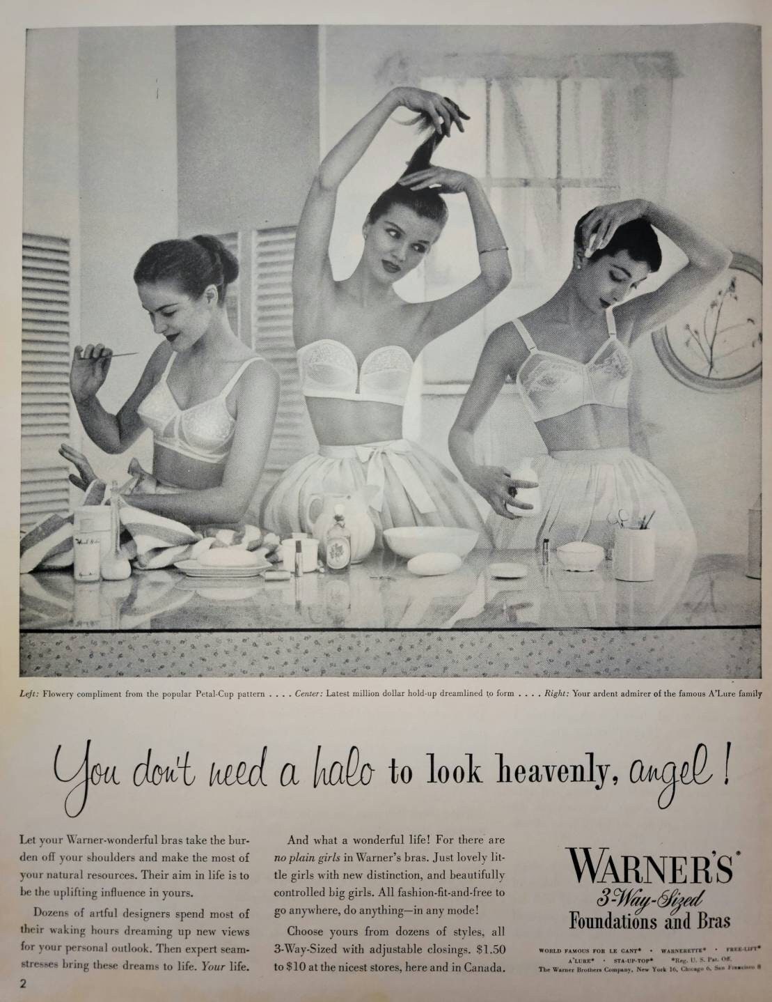 1951 Warners Bras Vintage Advertisement Lingerie Ad Vintage Bra Bathroom  Wall Art Bedroom Decor Magazine Ad Womens Fashion Pin up Unique Art 