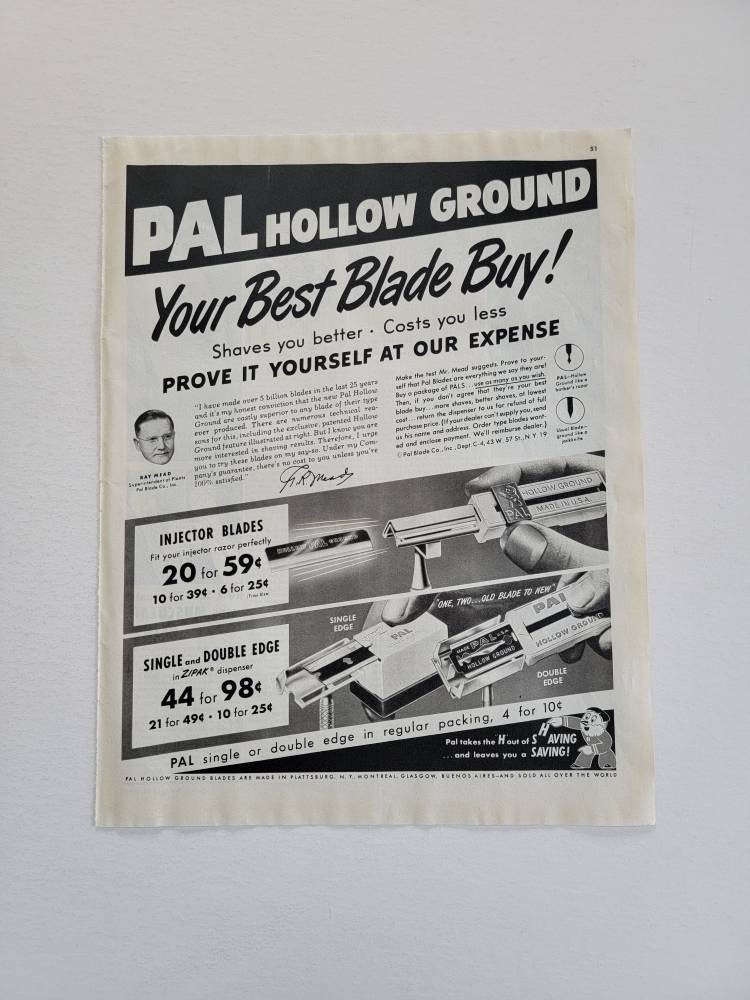 1950 PAL Razor Blades Ad: Vintage Barber Shop Decor Bathroom Wall Art ...