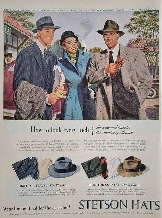 1947 Stetson Hats Vintage Advertisement Vintage Hat Ad Boutique Decor Mens  Vintage Fashion Ad 1940s Fashion Magazine Ad Unique Art Fedora -  Canada