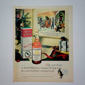 1951 Old Crow Kentucky Bourbon Whiskey Vintage Advertisement Bar Wall Art Man Cave Decor Game Room Art Magazine Ad 50s Holiday Decor image 2