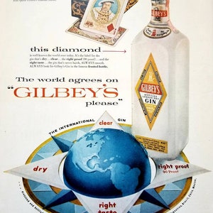 1956 Gilbeys Gin Vintage Advertisement Bar Wall Art Restaurant Man Cave Decor Original Magazine Ad Wall Print Alcohol Liquor Paper Ephemera