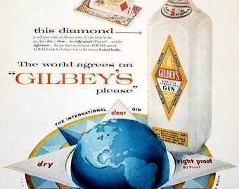 1956 Gilbeys Gin Vintage Advertisement Bar Wall Art Restaurant Man Cave Decor Original Magazine Ad Wall Print Alcohol Liquor Paper Ephemera