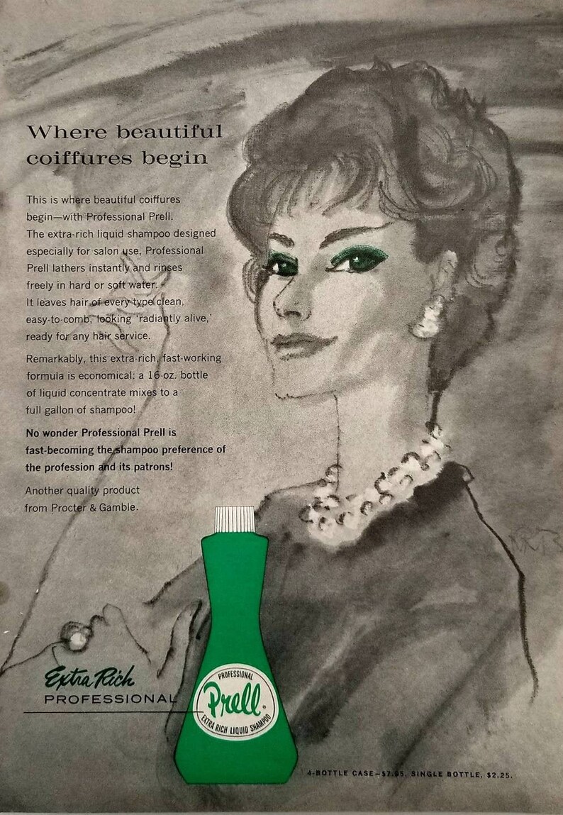 1958 Prell Shampoo Vintage Advertisement Bathroom Wall Art Beauty Salon Decor Beautician Art Original Magazine Print Ad Unique Art