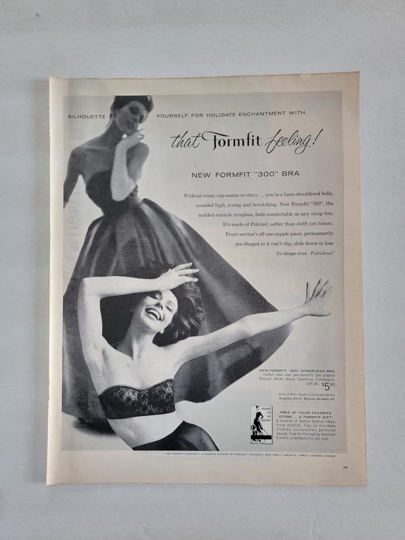 1961 Formfit 300 Strapless Bra Ad: Vintage Women's Fashion Bedroom ...
