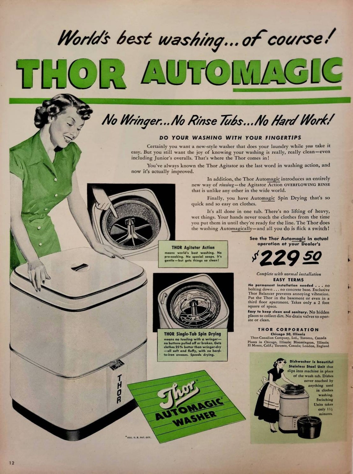 1948 Thor Automagic Washing Machine Vintage Advertisement Etsy