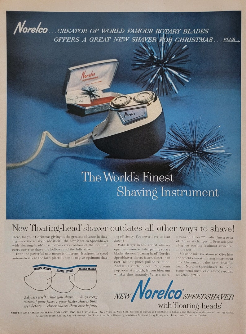 1960 Norelco Speedshaver Electric Razor Ad: Vintage Bathroom Wall Art ...