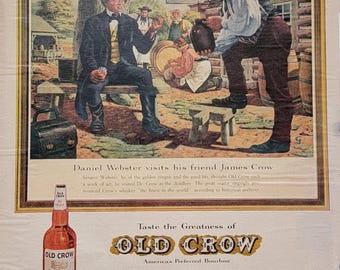 1954年製オールドクロウ・ケンタッキー・バーボン・ウイスキーの広告：ヴィンテージ・バーの壁アート、男の隠れ家の装飾
