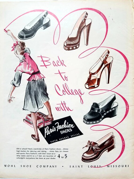 1946 Paris Mode Schuhe Vintage Werbung Schlafzimmer Wand Kunst Etsy