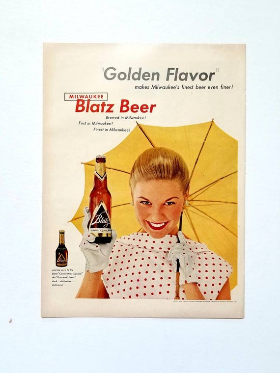 1954 Blatz Beer Ad: Vintage Man Cave Bar Decor, Kitchen Wall Art