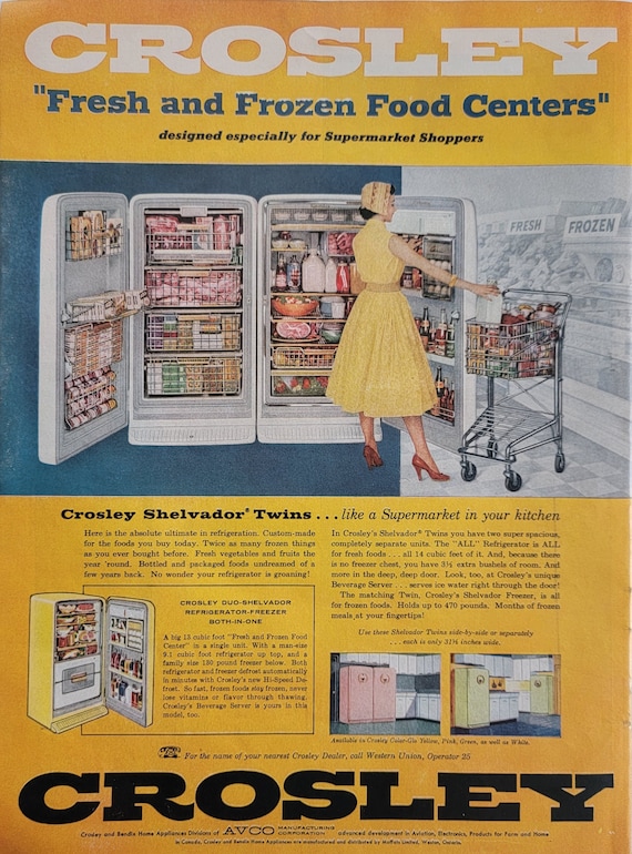 1956 Crosley Shelvador Refrigerator Freezer Ad: Vintage Kitchen
