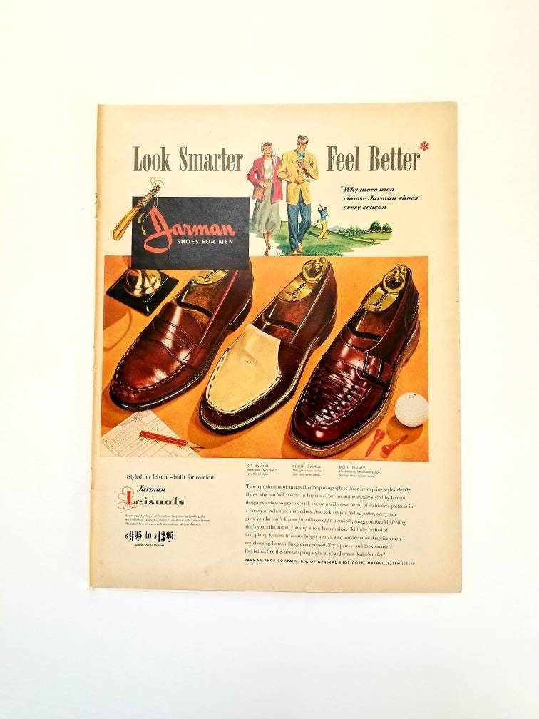 1949 Jarman Shoes Vintage Advertisement Bedroom Wall Art Mens Fashion Man Cave Decor Original Magazine Print Ad 1940s Fashion 40s Style Etsy