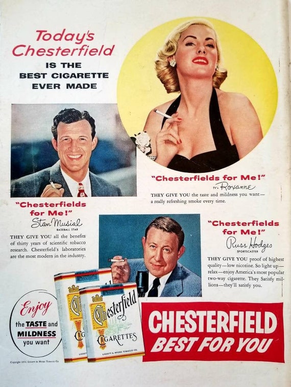 1946 Chesterfield Cigarettes Vintage Advertisement Stan Musial Bar Decor  Game Room Man Cave Decor Original Magazine Print Ad Tobacciana