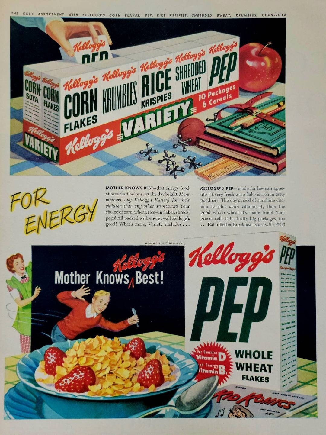 1948 Kellogg's Cereal Vintage Advertisement Kitchen Wall Art