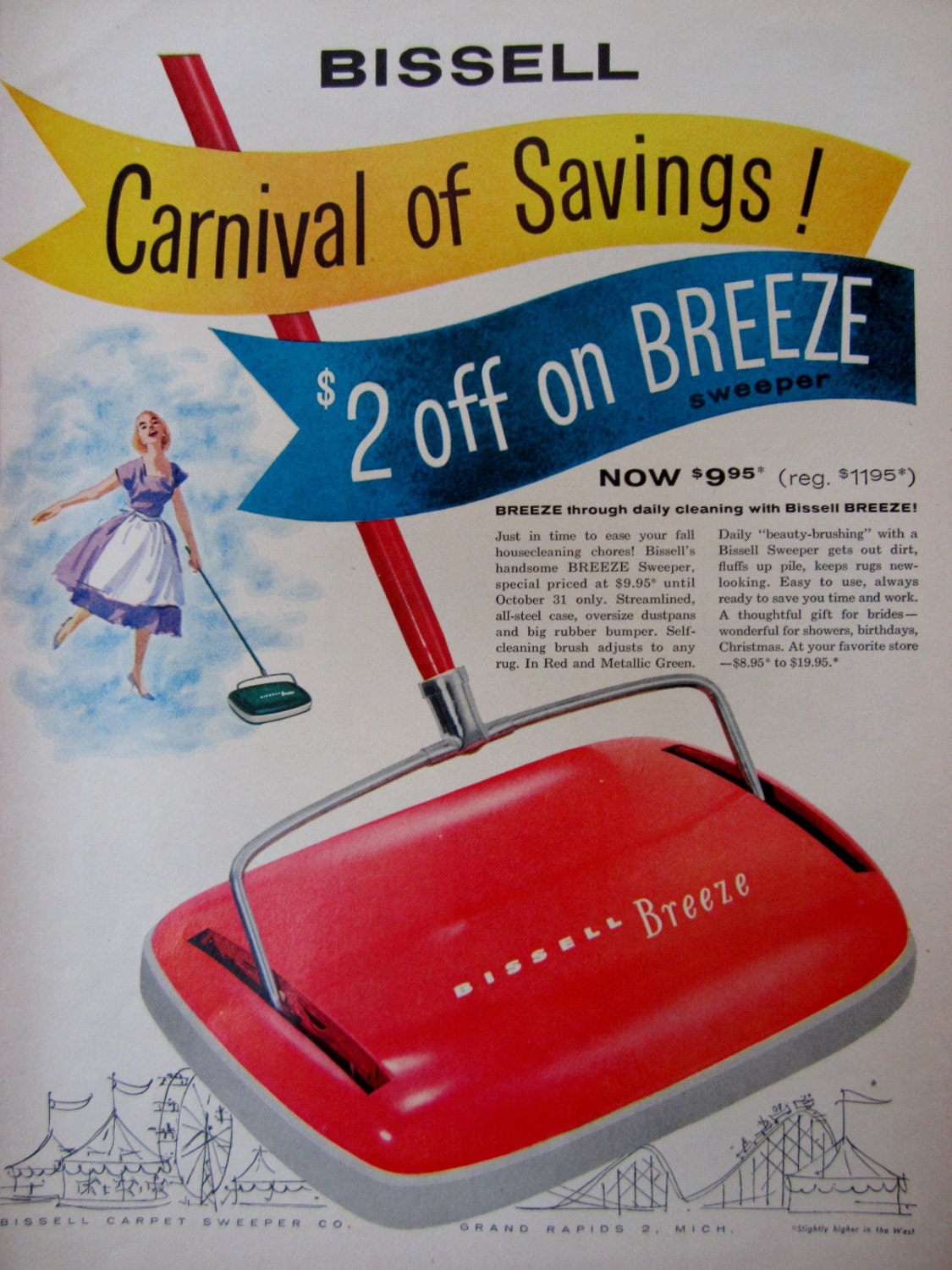 1957 Bissell Breeze Sweeper Vintage Advertisement Wall Art Decor 