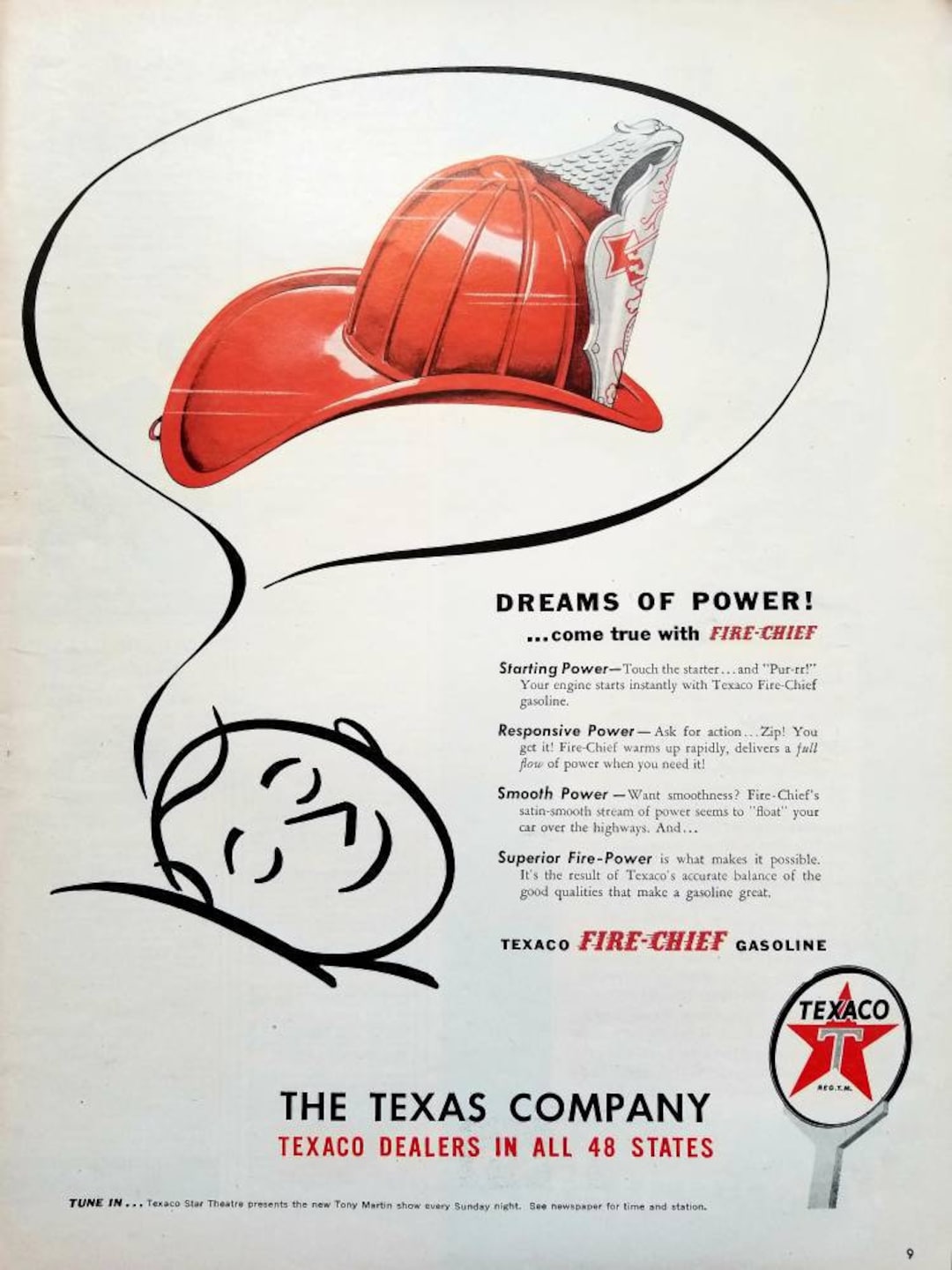 1947 Texaco Fire Chief Gasoline Vintage Advertisement Firefighter Art ...