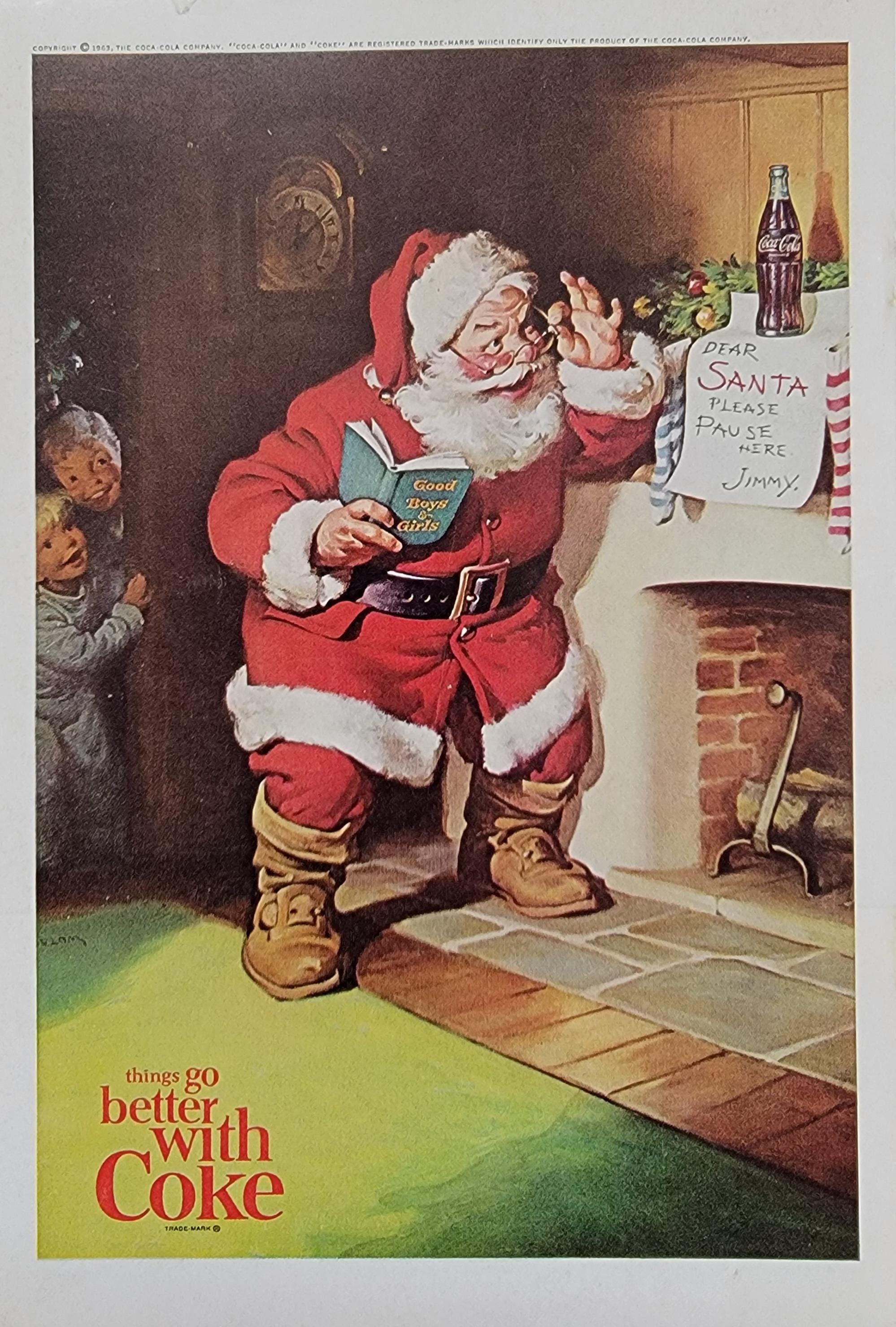 1963 Coca Cola Christmas Ad: Vintage Santa Claus Wall Art, Coke
