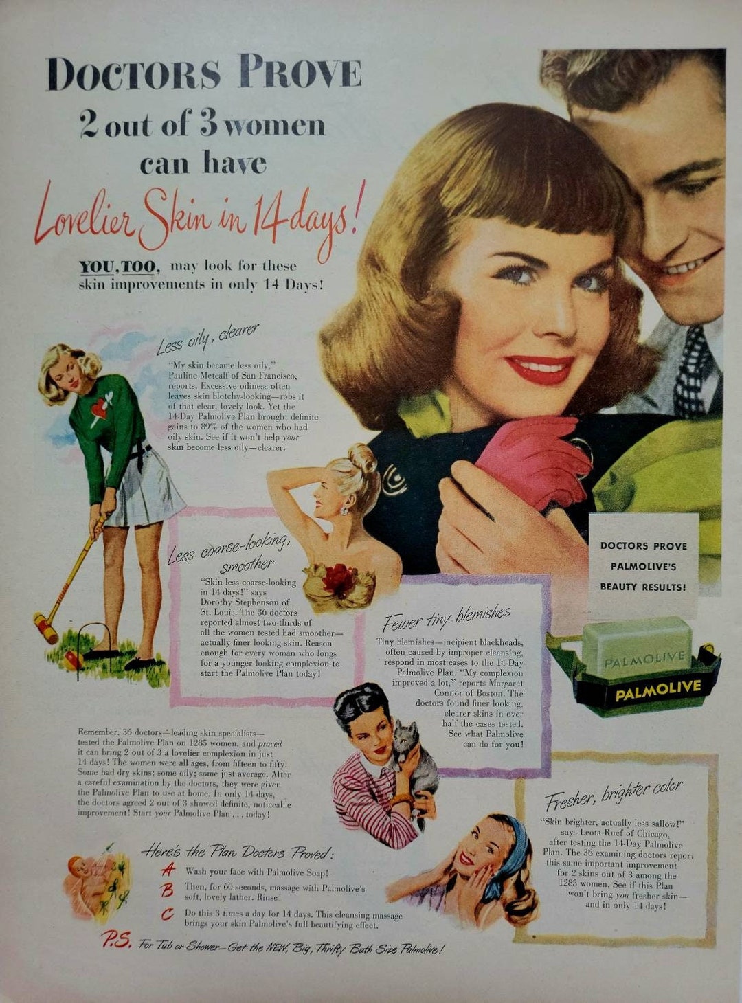 1947 Palmolive Soap Vintage Advertisement Bathroom Wall Art Powder Room