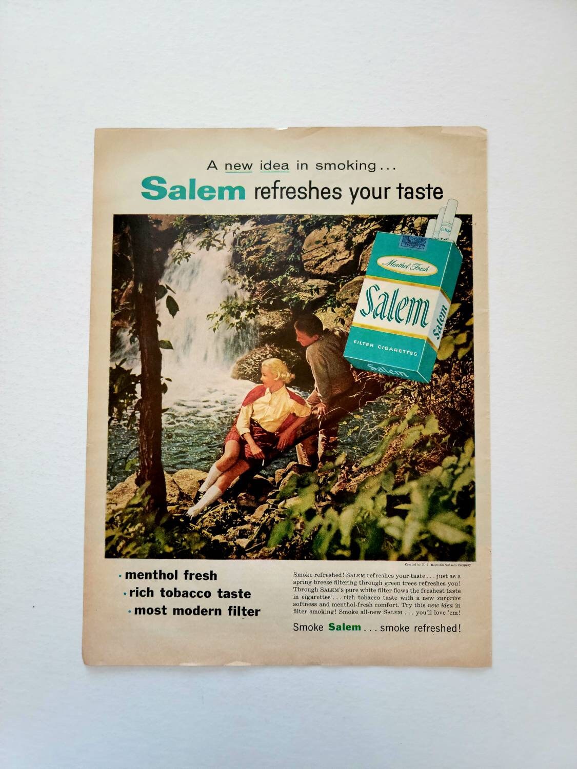 old salem cigarette ads 1957 Salem Cigarettes Vintage Advertisement Bar Decor Game Room Decor Man  Cave Decor Original Magazine Print Ad Tobacciana Unique Art