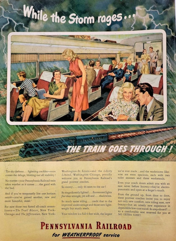 1947 Pennsylvania Railroad Vintage Advertisement Train Decor