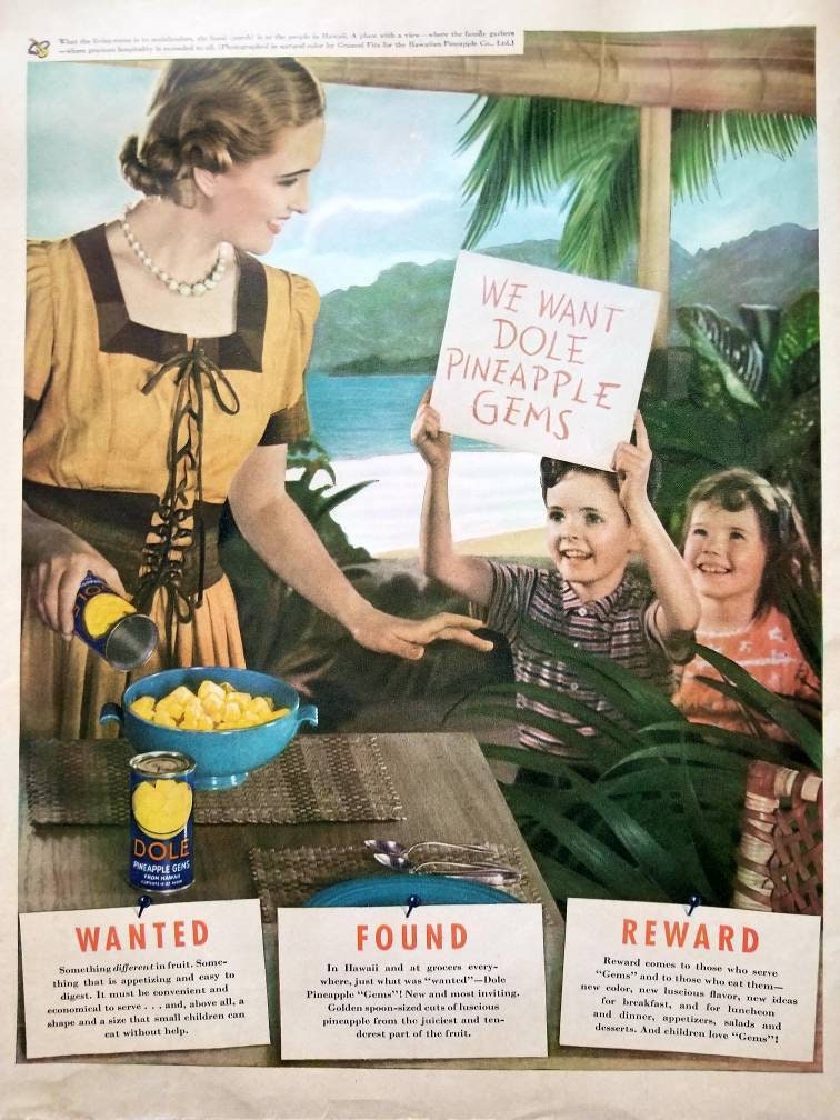 1939 Dole Pineapple Vintage Advertisement Kitchen Wall Art Kitchen Decor Original Magazine Print Ad Unique Art Vintage Fruit Print Food Art