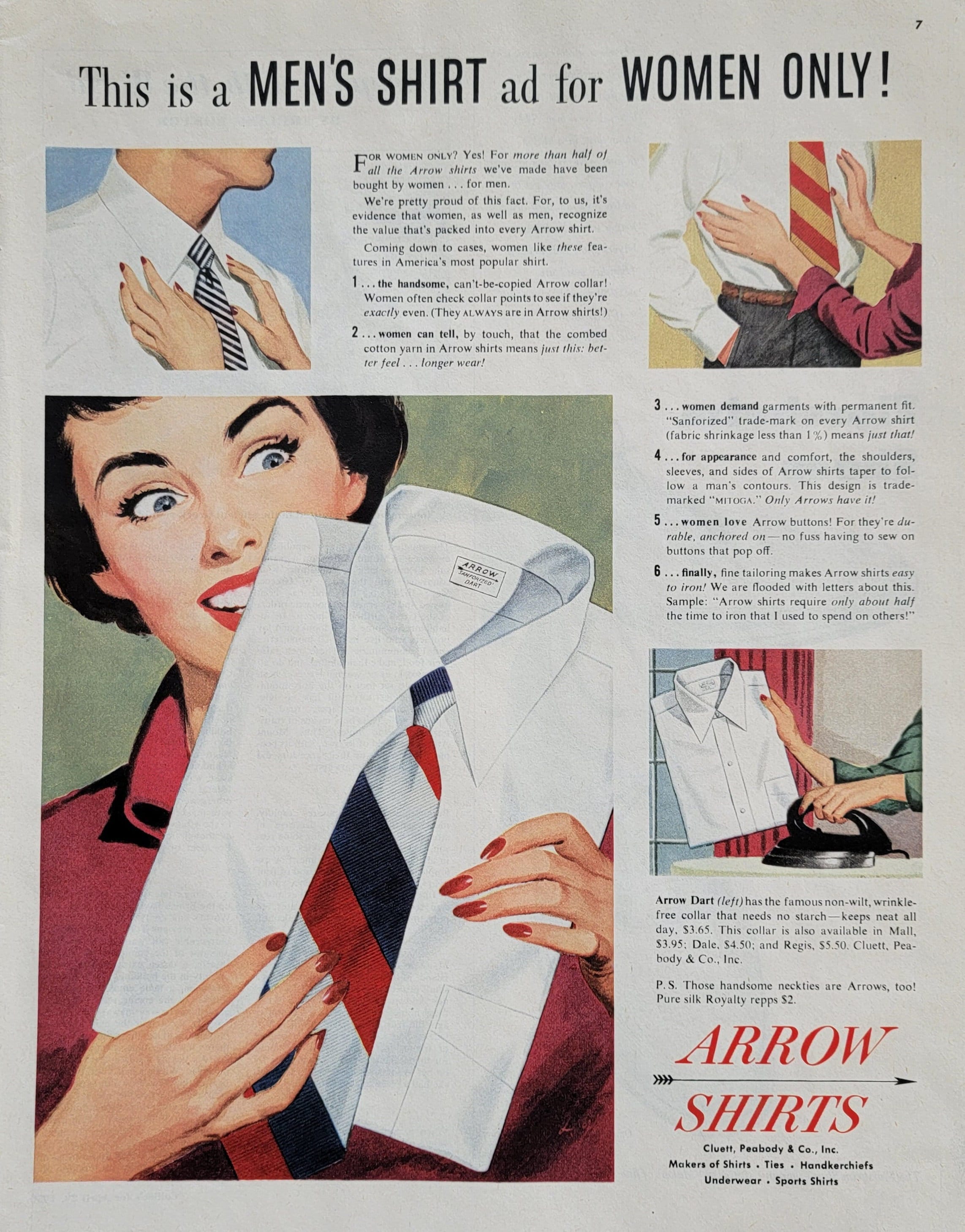 1952年Arrow（アロー）広告 1950 Arrow Shirts Vintage Advertisement Mens Fashion Wall Art