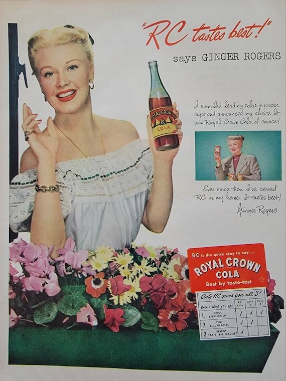 1948 Royal Crown RC Cola Ad: Vintage Kitchen Decor, Ginger Rogers