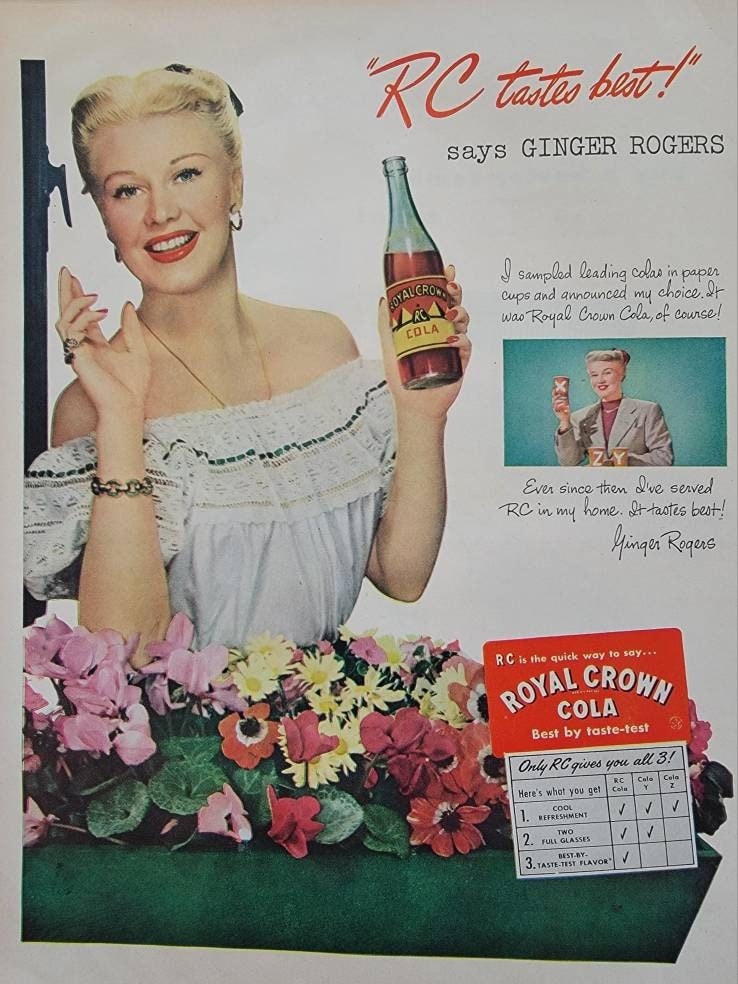 1948 Royal Crown RC Cola Ad: Vintage Kitchen Decor, Ginger Rogers